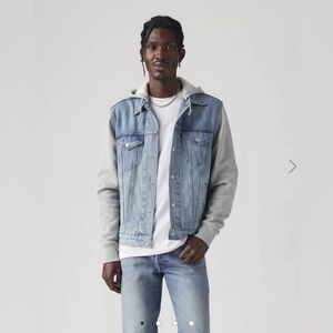 Men's Hybrid Hoodie Non-Stretch Denim Trucker Jacket